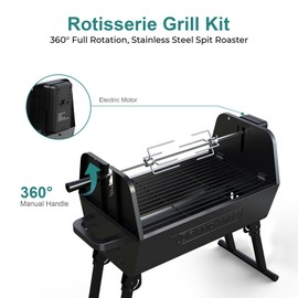 Brand-Man 2-in-1 Charcoal BBQ Grill & Motorized Rotisserie, Outdoor Portable Grill with Spit Roaster for Camping & Tailgating, Foldable, Adjustable Height, Dual Vents