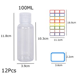 Esforzarse 12 Stück Reiseflaschen, 100 ml Reiseflaschen mit Klebeetikett, transparente Kunststoffbehälter, Kosmetikflaschen für Shampoo, Flüssiglotionen, Cremes