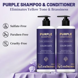 Purple Shampoo and Conditioner Set - Sulfate Free for Blonde, Bleached, Silver, or Brown Highlighted Hair Helps with Bonding, Anti-Brass Toning, Repair, and Hydration 10 oz (Purple Hair Care Set)