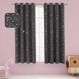 LORDTEX Dinosaur and Star Foil Print Blackout Curtains for Kids Room - Thermal Insulated Curtains Noise Reducing Window Drapes for Boys and Girls Bedroom, 52 x 45 Inch, Dark Grey, Set of 2 Panels