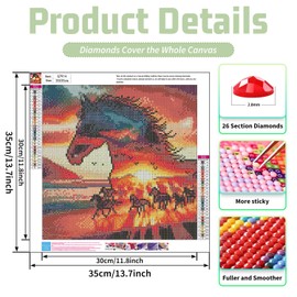 Horse Diamond Painting Kits for Adults, Diamond Art Kits for Adults, DIY 5D Diamond Painting Kits for Beginners Home Wall Decor 12x16inch