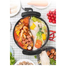 Electric Griddle Skillet Shabu Shabu Hot Pot Nonstick Cooking Frying Pan 2 Flavor Wok Fast Rapid Heat (Divided)
