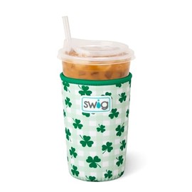 Swig Life Iced Cup Coolie, Standard 22oz Iced Coffee Cup Insulator Sleeve with Handle, Neoprene Insulated Coolie Keeps Drinks Cold (Shamrock the Block)