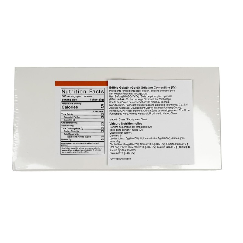 Haodong Beef Gold Leaf Gelatin Sheets - 1KG/2.2LBS (About 500Sheets)