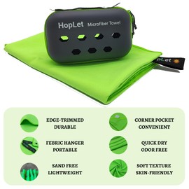 Hoplet Microfiber Camping Towel with EVA Case, 20"x40" Super Absorbent and Quick Dry Sports Towel, Portable Travel Microfiber Towel Best for Beach Hiking Swimming Outdoors Gym (M Green)