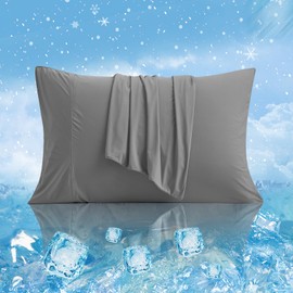Cozy Bliss Cooling Pillowcases for Hot Sleepers, Q-Max 0.4 Standard Pillow Cases Envelope Closure for Night Sweats, Summer Breathable Soft Dark Grey Pillow Covers