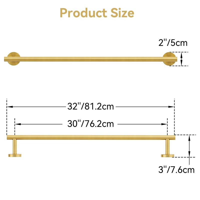 Brushed Gold Towel Bar, 30 Inch Towel Rack for Bathroom