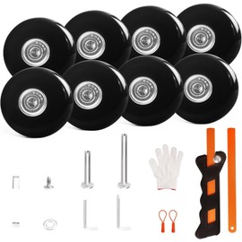 Luggage Wheel Replacement Kit, 8 Pieces, 60mm (2.4 Inch) Diameter, 0.64Inch Total Width Bearing Wheel,14mm Thick PU Rubber, Full Set Hardware