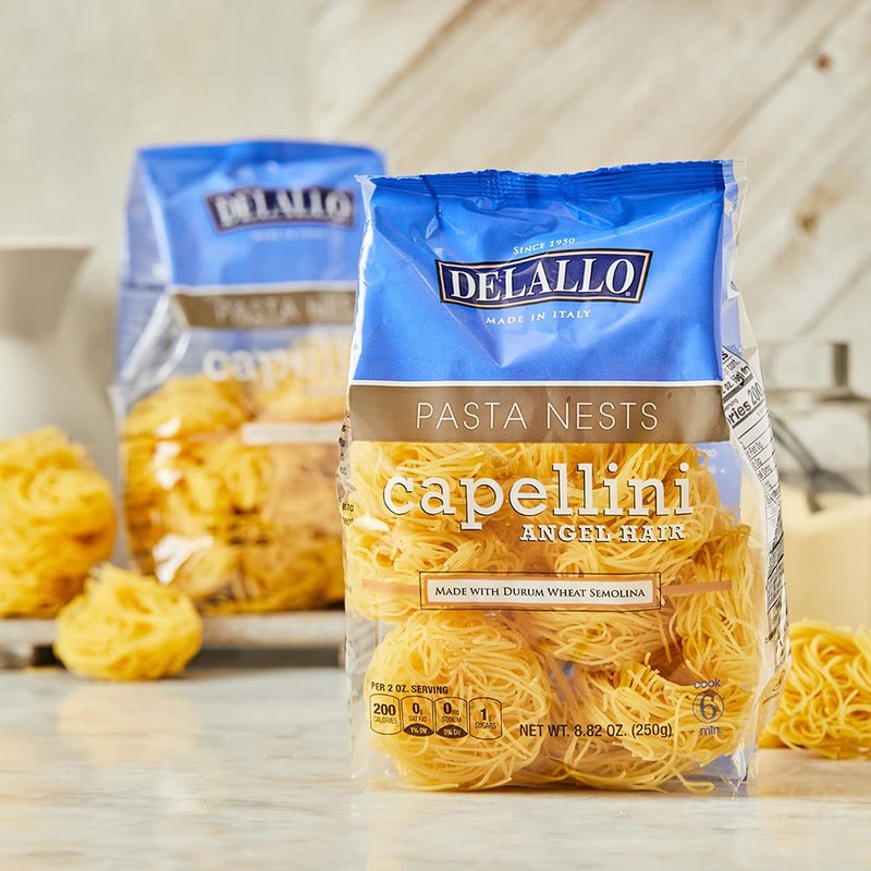 DeLallo Capellini Egg Pasta Nests, Angel Hair Long-Cut Pasta, 8.8oz