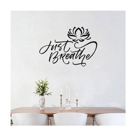 MYMKO Just Breathe Lotus Size 13x21'', UV DTF Wall Car Mirror Decal, Peel and Stick Wall Art Decal for Living Room Bedroom Kitchen TV Wall, Meditation Yoga Pilates Quote Wall Stickers Decor