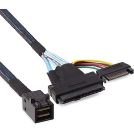 10Gtek 12G Internal Mini SAS SFF-8643 to U.2 SFF-8639 NVMe SSD Cable with 15 Pin Male SATA Power Connector, PCIe 4.0, 85 Ohm, 1m