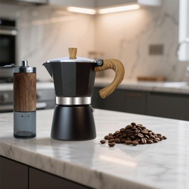 Moka Pot Espresso Coffee Maker and Manual Coffee Bean Grinder, 300ml-6 Cups Espresso Maker, Easy To Use And Clean, Camping Home Use,Suitable For Mocca Puccino Coffee (Black suit)