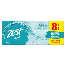 Jabón en Barra Zest Aqua, para una piel visiblemente saludable y revitalizada, con glicerina y vitamina E 8 pack de 135 gr c/u