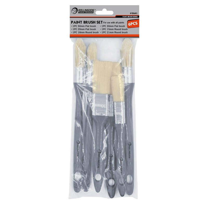 ROLLINGDOG 6 Piece Flat Brush Round Brush Paint Brush Set