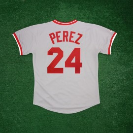Majestic Tony Perez 1975 Cincinnati Reds Men's Cooperstown Throwback Grey Road Jersey - XL