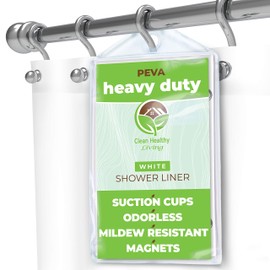 Clean Healthy Living Heavy Duty PEVA White Shower Curtain Liner with Magnets & Suction Cups - 70 X 72 in. Long
