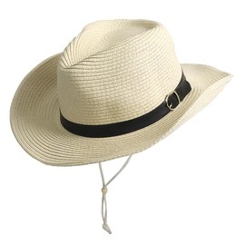 IZUMIYA Men's Straw Hat, Cowboy Hat, Straw Hat, Wide Brim, Medium Folding, Hat, Drawstring Included, Foldable, cream