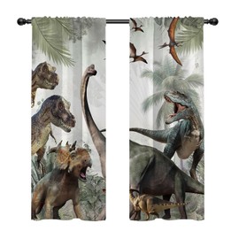 EOVDSFW Dinosaur Curtains Dino for Kids Boys Girls Animals Nature Wild Forest Leaf Cute Jurassic Window Room Drapes Rod Pocket 2 Panels for Living Bedroom Decoration Home Decor Long 42 x 84 inch