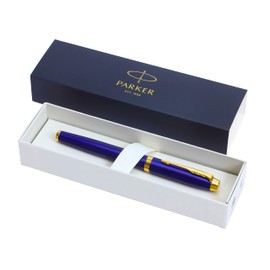 Parker IM Premium Limited Edition Fountain Pen | Lustrous Blue Lacquer with Gold Trims | Fine Gold Nib | Black Ink | Gift Boxed