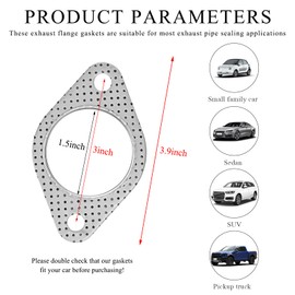 Yourkar 2 PCS Car Exhaust Gasket, 3 Inch 2-Bolt Exhaust Flange Gaskets Replacement, Standard Manifold Gaskets Made of High Temp Gasket Material, Universal Car Accessories
