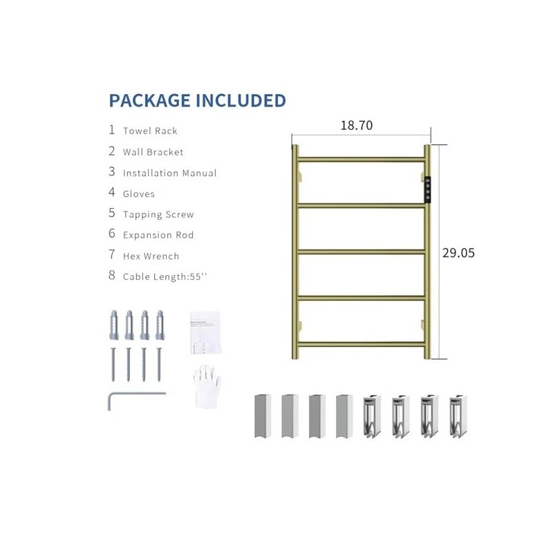 Vjass Brush Gold Heated Towel Warmer Radiator Bathroom Wall mounted