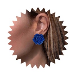 Cybche Vintage Blue Rose Earrings Enamel Flower Earrings Rose Flower Stud Earrings Wedding Flower Stud Earrings Flower Petal Earrings Jewellery For Women, Zinc, No Gemstone