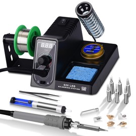 60 W Soldering Station, Soldering Iron Set, 90 °C ~ 480 °C, Adjustable Temperature, Soldering Iron Station with 6 Interchangeable Tips and 6 Pyrography for School, Laboratory, Hobby Soldering