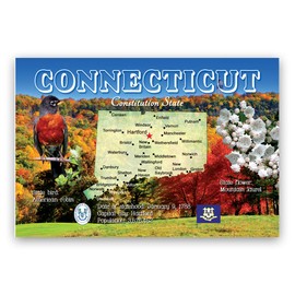 CONNECTICUT MAP postcard set of 20 identical postcards. CT state map post cards. Made in USA.