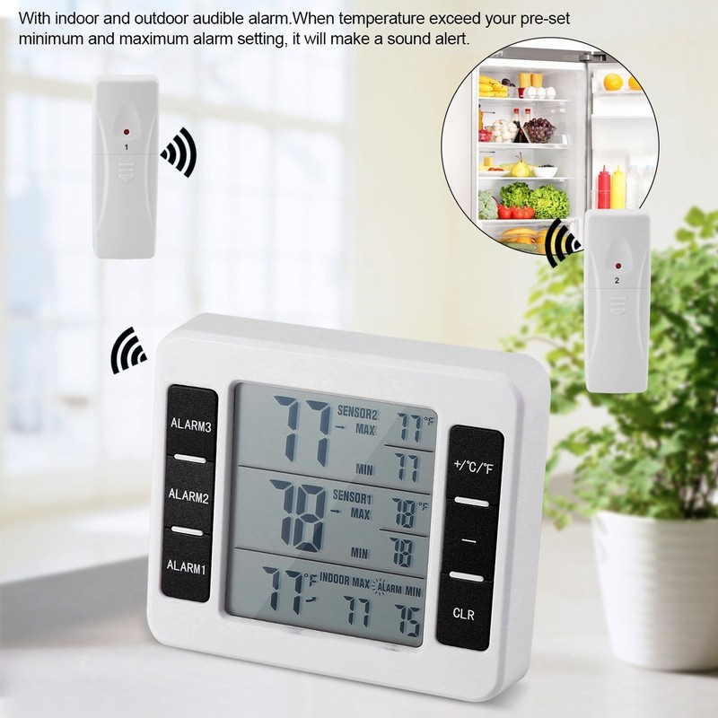 Fridge Thermometer Digital Freezer Thermometer LCD Display Waterproof Freezer Thermometer