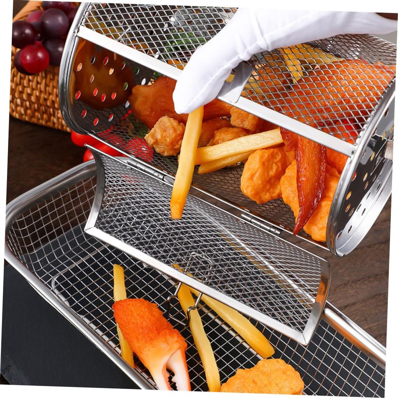 Mipcase Stainless Steel Rotisserie Grill Basket with Movable Door Versatile