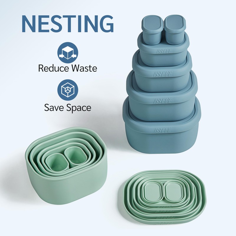 ISSEVE 6Pcs/Set Nesting Silicone Food Storage Containers with Lids, BPA