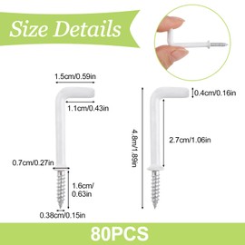 UFURMATE 80Pcs Screw in Hooks L Shaped Hooks with White Plastic-Coated Surface Shouldered Dresser Cup Hooks Right Angle Hooks Self Tapping Screw Hooks for Indoor and Outdoor Hanging