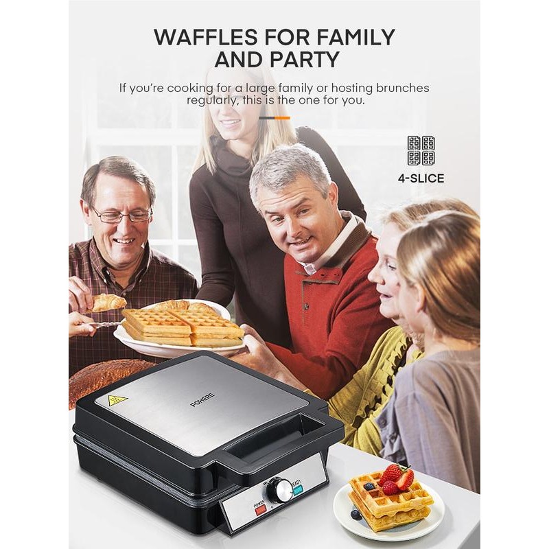 FOHERE 4-Slice Belgian Waffle Maker 1200W, Nonstick Plates, Browning Control,