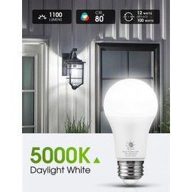 L LOHAS LED Dusk to Dawn Light Bulbs, E26 Bulb Automatic On/Off, Outdoor Light Bulbs, Daylight Lightbulbs, 12W A19 Led Bulbs, 5000K 1100LM 100W Equivalent Lightbulbs Porch Garage Garden Patio 2 Pack