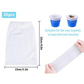 Kellegour 30 Piece Pool Skimmer Socks,Pool Filter Saver Socks,Pool Skimmer Filter Socks,Swimming Pool Skimmers Filter Socks,Universal Pool Skimmer Socks for Skimmer Pond Cleaning Dirt and Leaves,White