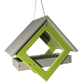 DutchCrafters Plastic Poly Modern Diamond Shape Outdoor Hanging Bird Feeder with Mesh Seed Tray, Wild Bird Feeders for Outside Garden Balcony Yard - Amish Made in USA (Light Gray & Lime)