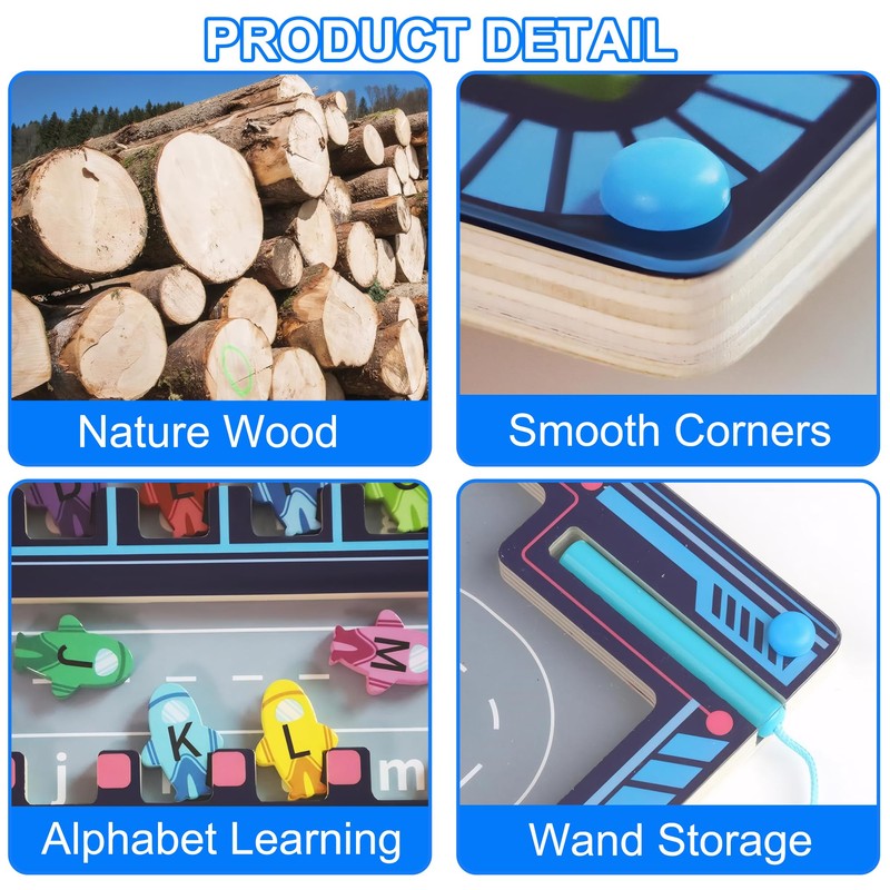 OMIPAWZ Magnetic Alphabet Maze Board, Educational Montessori Fine Motor Skills