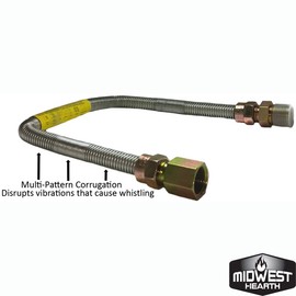 Midwest Hearth Whistle Free Gas Flex Line for Fire Pit and Fireplace - Stainless Steel (24" Long)