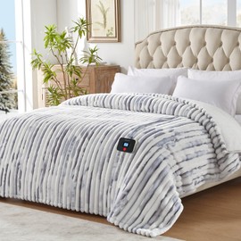 Westinghouse Electric Blanket Full Size, Super Cozy Luxury Faux Fur & Sherpa Heated Blanket with 10 Heating Levels & 1-12 Hours Auto Off, Fast Heating Blanket, Machine Washable, 80x 84 Inch Blue Gray