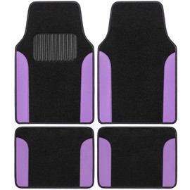 BDK Carpet Floor Mats for Cars, Two-Tone Carpet Car Mat with Faux Leather Accents, Automotive Floor Mat Sets with Built-in Heel Pad, Stylish Interior Car Accessories Purple
