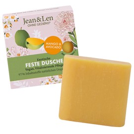 Jean & Len Exotic Solid Shower Mango and Avocado, Cleanses and Provides a Nourished Skin Feeling, Exotic Fragrance, for All Skin Types, Solid Shower Gel, Parabens & Silicones, Vegan, 60 g
