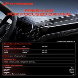 A-Premium - Filtro de aire de cabina con carbón activado compatible con Chrysler 300 y Dodge Challenger, Charger, 2011-2020, Reemplaza# 68071668AA