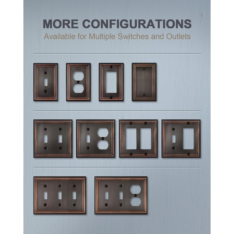 ZILLSEA 6-Pack Duplex Wall Plates, Aged Bronze Outlet Covers, Metal