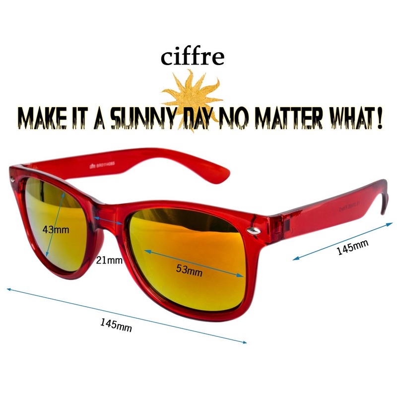 Ciffre-UV®400 Sunglas Vintage Retro Classic Mens Womens Transparent Red Fire