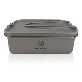 Valtcan Titanium Camping Lunch Bento Box 1200ml with Airtight Lid Seal and Cover Foldable Handle for Heating on Fire Camp Backpacking Container 40 oz Ultralight Weighs 254g