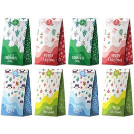 easykart labels Christmas Treat Bags Variety Pack, 32 Bags and Stickers in 4 Designs, white Kraft Paper Material size 8.8x4.8x3.2