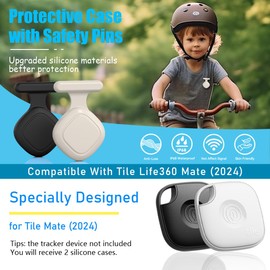 [2-Pack] Silicone Case for Tile Mate 2024, Full Protective Waterproof Holder for Tile Life360 Mate Tracker Soft Silicone Cover Tile Life360 Mate Holder with Pin, for Bags, Pet, Luggage (Black+Oatmeal)