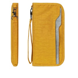 Zoppen RFID Travel Passport Wallet & Documents Organizer Zipper Case with Removable Wristlet Strap, Yellow