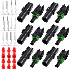 Swpeet 36Pcs 1Pin Male & Female Pin Waterproof Automotive Electrical Wire Connectors Terminals Plug with Rubber Cable Seal Assortment Kit, 22-14AWG Wire Harness Spark Plug Terminals Plug