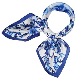 YOUR SMILE 100% Silk Scarf Women’s Fashion Pattern Large Square Satin Headscarf Headdress 24''x24'',Blue Flower
